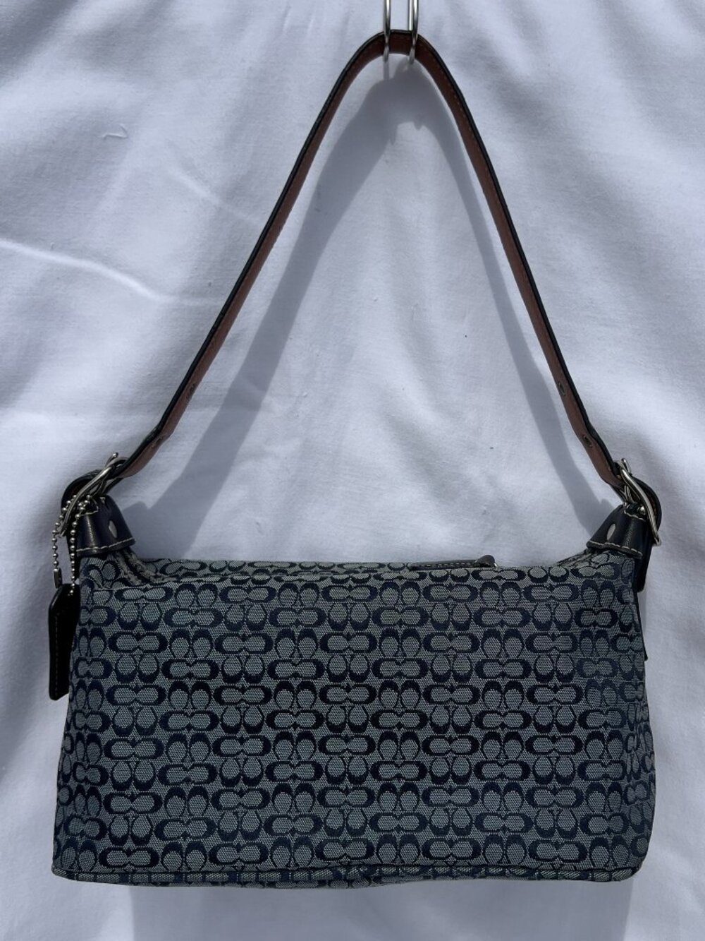 Coach Navy Blue Demi Mini Jacquard Monogram Canvas Shoulder Bag in Style 6332
